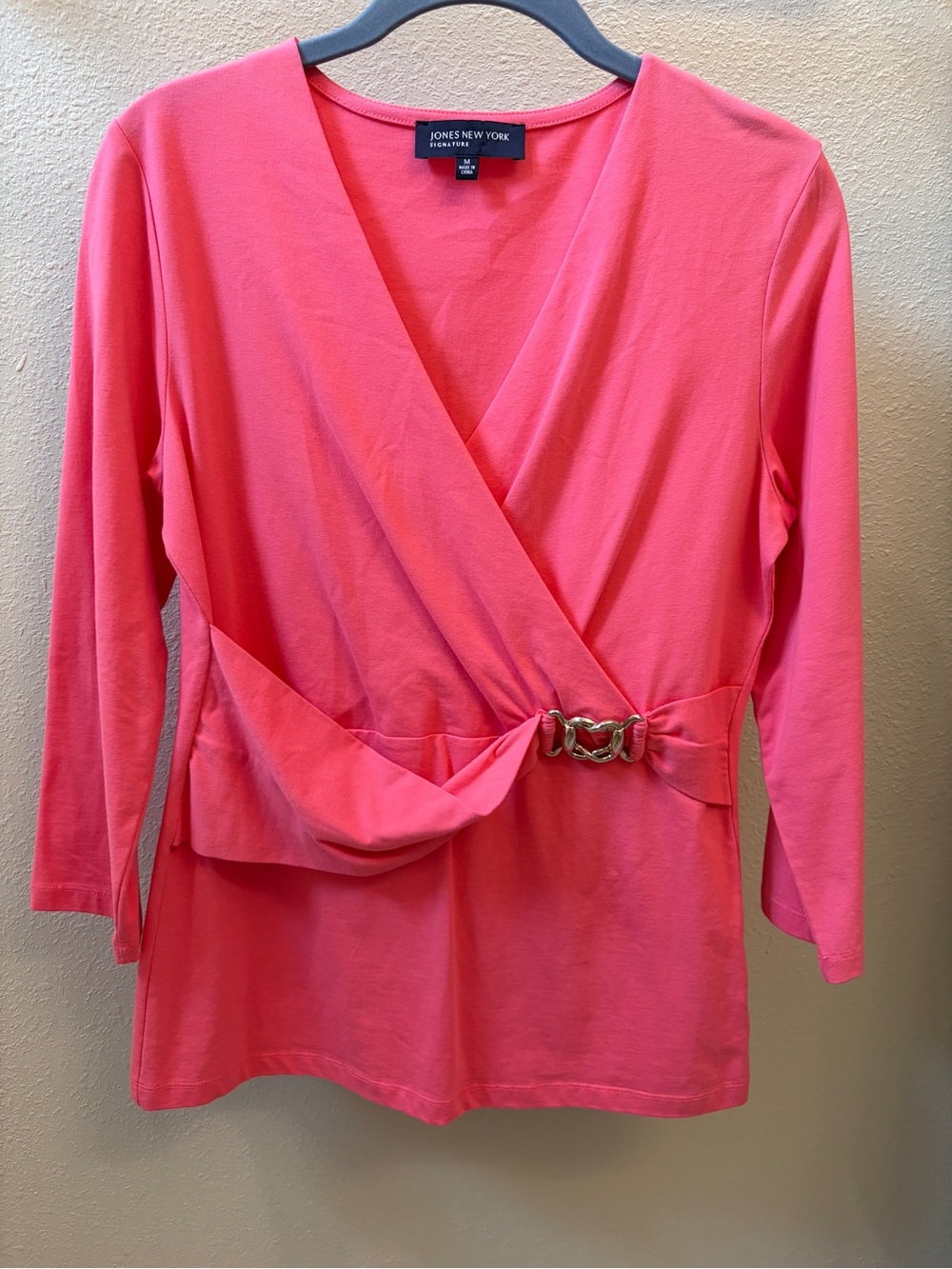 Jones New York Pink Wrap-Front Tunic dressy top